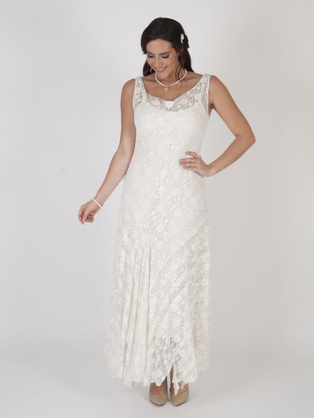 Ivory Lace Handkerchief Hem Dress