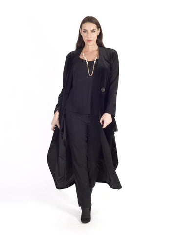 PRE ORDER Black Jersey Trim Velvet Drape Coat