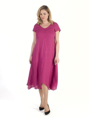 Raspberry Linen Dress With Assymetric Hem