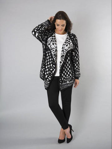 Black/Ivory Jacquard Knitted Cardigan