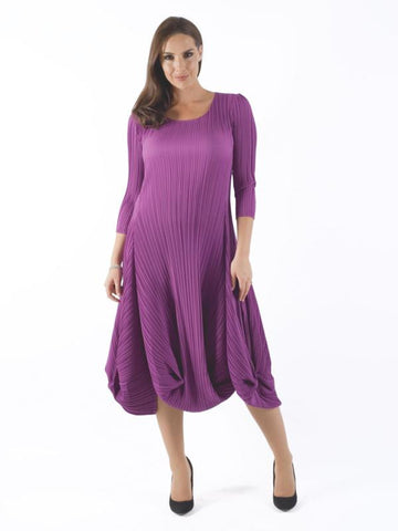 Damson Crush Pleat Matt Crepe Drape Hem Dress