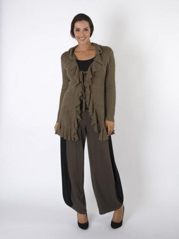 Mink Frill Edge Jacquard Tie Cardigan