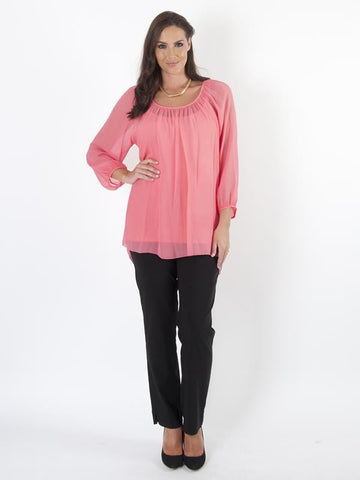 Coral Long Sleeve Chiffon Blouse